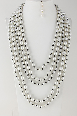 Faux Pearl Layered Necklace Set 6HCJ6